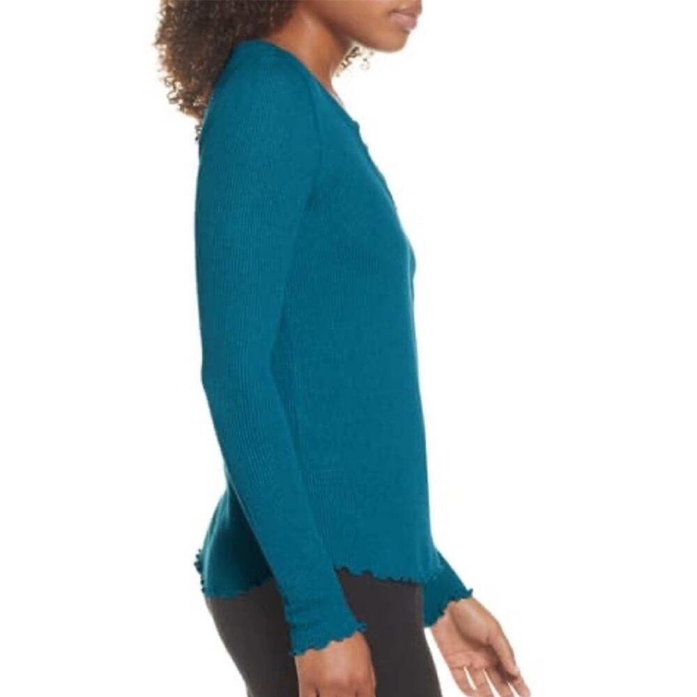 BP Blue Open Henley Lettuce Hem Thermal Top S - Picture 6 of 7